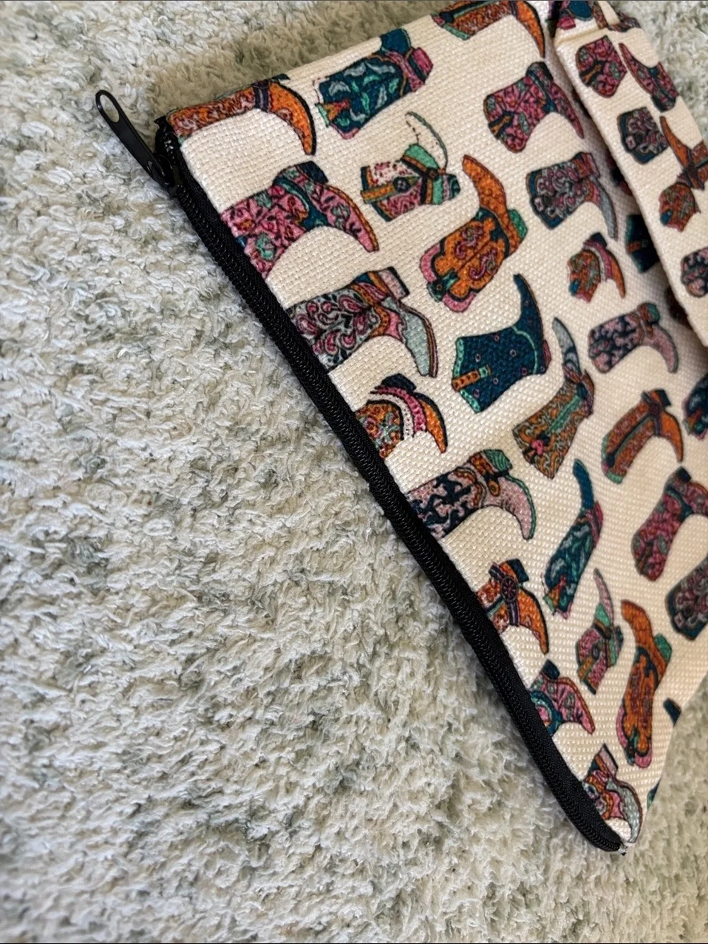 Colorful Western Cowboy Boot Cosmetic Travel Zipper Bag NWT 8.5x7.5x2”
